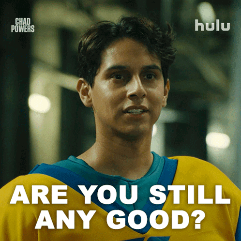 An Advertisement For Chad Powers Shows A Man In A Yellow And Blue Jersey GIF