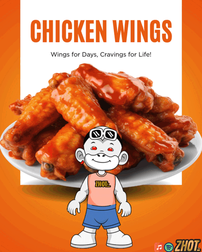 An Advertisement For Chicken Wings Shows A Cartoon Character GIF