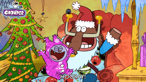 An Advertisement For Chowder Shows A Cartoon Character Holding A Microphone GIF
