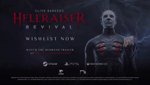 an advertisement for clive barkers ' hellraiser revival shows a man with spikes on his head
