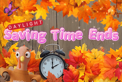 An Advertisement For Daylight Saving Time Ends With A Stuffed Turkey GIF