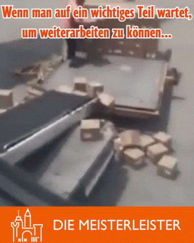 An Advertisement For Die Meisterleister Shows A Conveyor Belt Carrying Boxes GIF