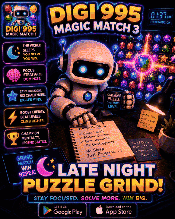 An Advertisement For Digi995 Magic Match 3 Shows A Robot GIF