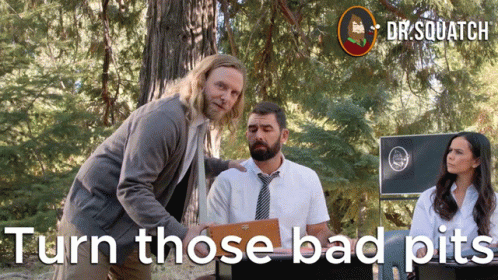An Advertisement For Dr.squatch Shows A Man Putting His Hand On A Man 'S Shoulder GIF