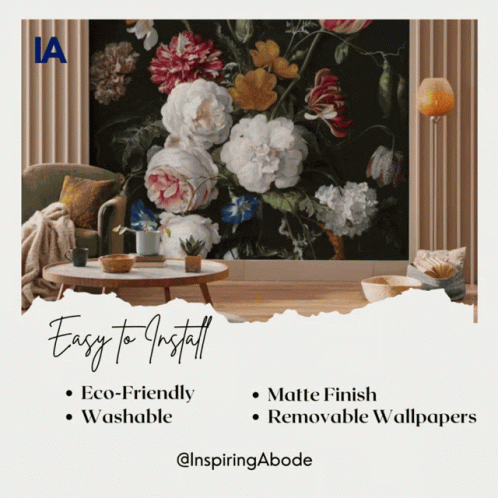 An Advertisement For Easy To Install Floral Wallpaper GIF