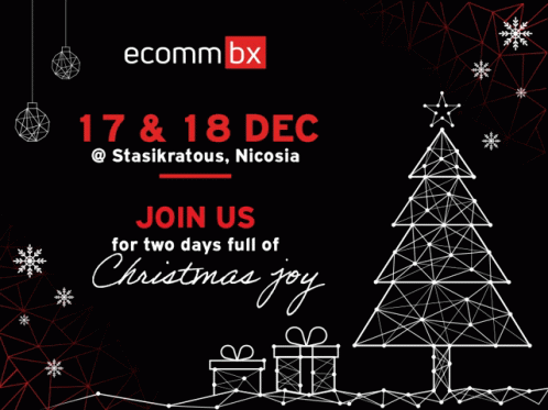 An Advertisement For Ecomm Bx That Says Bring Any Christmas Ornament For Our Tree And For Each One We Will Be Donating 5 GIF
