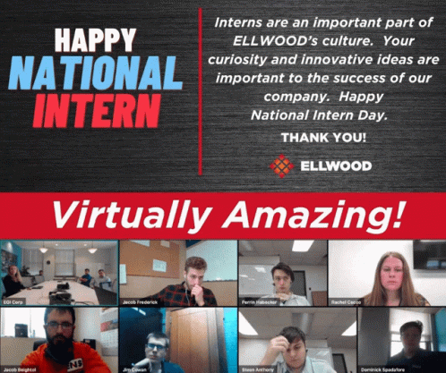 An Advertisement For Ellwood Says Happy National Intern Virtually Amazing GIF