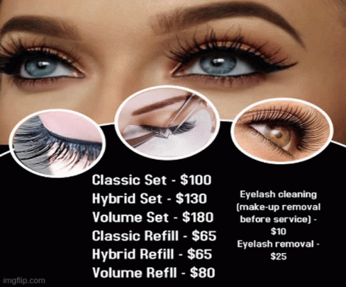 An Advertisement For Eyelash Extensions Shows A Woman 'S Eyes GIF