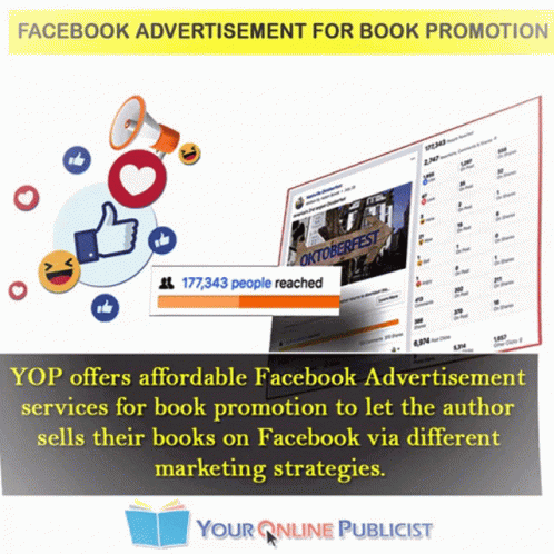 An Advertisement For Facebook Advertisement For Book Promotion Shows A Facebook Page With A Sign That Says Oktoberfest GIF
