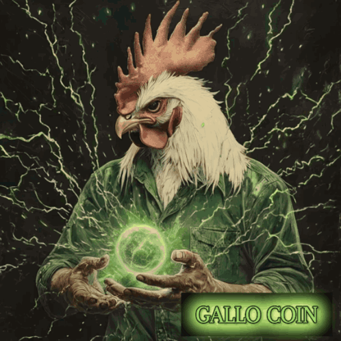 An Advertisement For Gallo Coin Shows A Man With A Chicken Head GIF