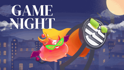An Advertisement For Game Night With A Cartoon Character GIF