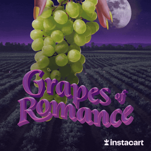 An Advertisement For Grapes Of Romance Shows A Bunch Of Grapes GIF
