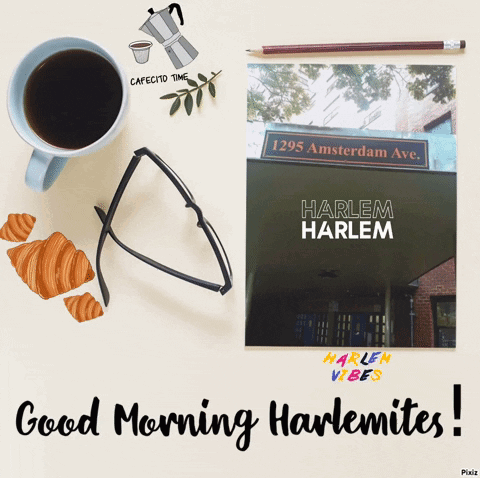 An Advertisement For Harlem Harlem With A Cup Of Coffee GIF