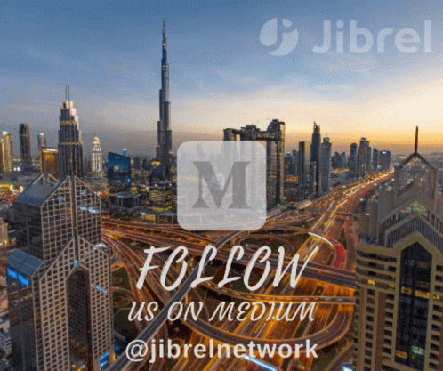 An Advertisement For Jibrel Network Shows A Cityscape GIF