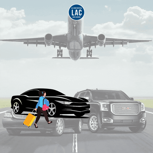 An Advertisement For Lac Car Service Shows A Woman Carrying Luggage GIF