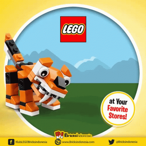 An Advertisement For Lego At Your Favorite Stores With A Tiger GIF