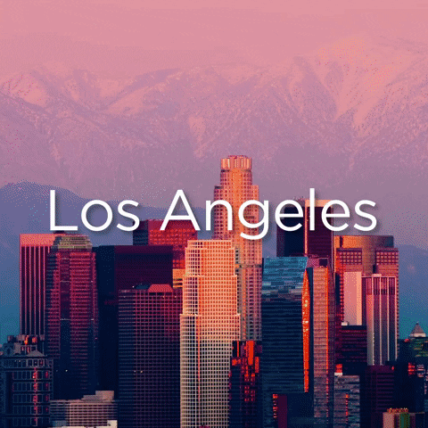 An Advertisement For Los Angeles Shows A City Skyline GIF