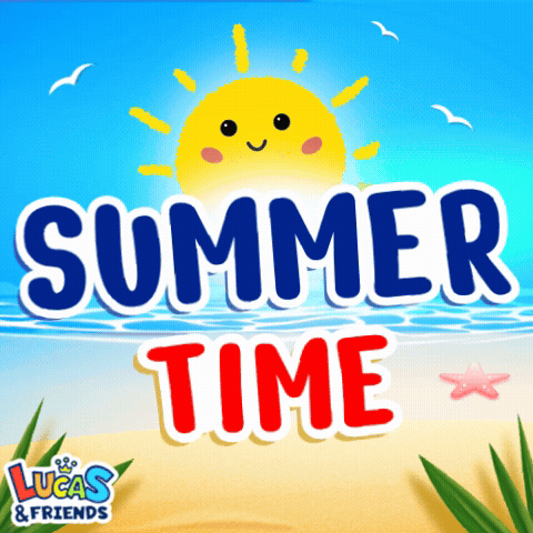 an advertisement for lucas and friends shows a sun and the words summer time