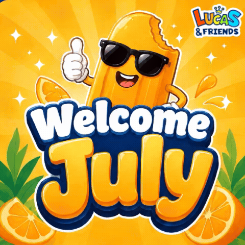an advertisement for lucas and friends welcomes july
