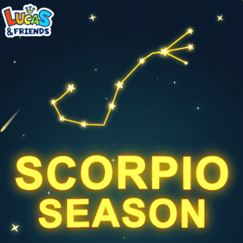 An Advertisement For Lucas & Friends Shows A Constellation Of The Scorpio GIF