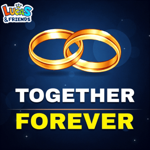 An Advertisement For Lucas & Friends Shows Two Wedding Rings GIF