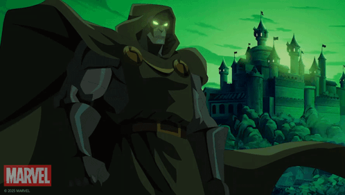 An Advertisement For Marvel Shows A Man In A Hooded Cloak Standing In Front Of A Castle GIF