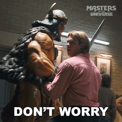 An Advertisement For Masters Of The Universe Shows A Statue And A Man GIF