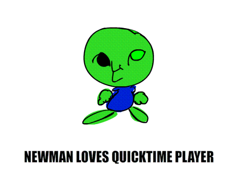 An Advertisement For Newman Loves Quicktime Player With A Green Character GIF