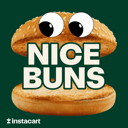 An Advertisement For Nice Buns Shows A Hamburger With Eyes GIF