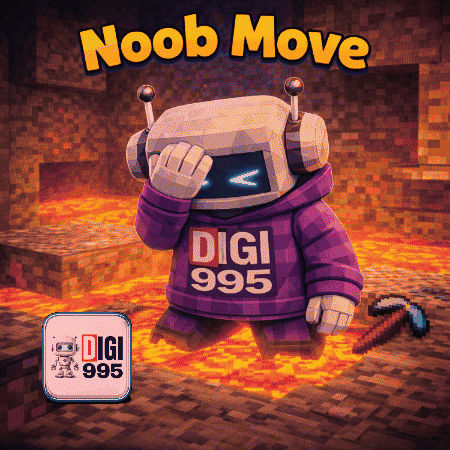 An Advertisement For Noob Move With A Robot Wearing A Purple Digi 995 Hoodie GIF
