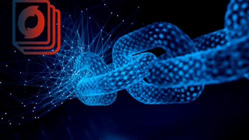 An Advertisement For Onooks Cryptocurrency Shows A Blue Chain GIF