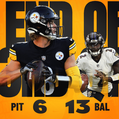 An Advertisement For Pittsburgh Steelers Shows A Player Holding A Football GIF
