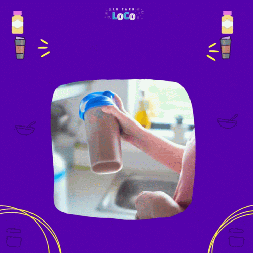 An Advertisement For Protein Powder Products With A Picture Of A Person Holding A Shaker GIF