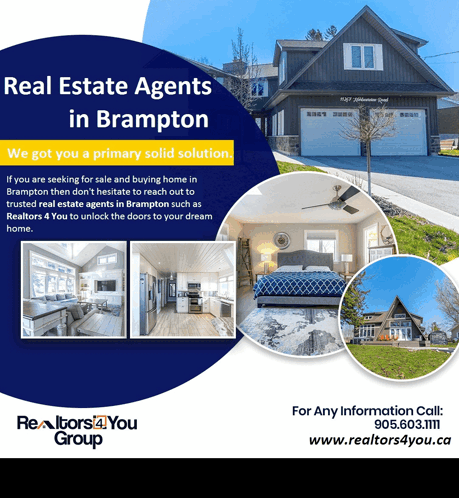 An Advertisement For Real Estate Agents In Brampton With Pictures Of Houses GIF