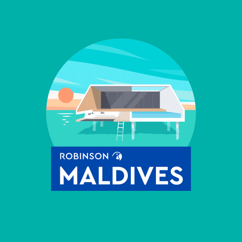 An Advertisement For Robinson Maldives Shows A House On The Water GIF