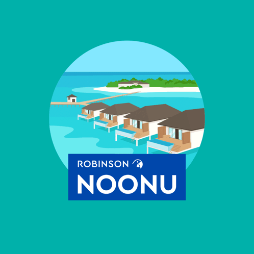 An Advertisement For Robinson Noonu Shows A Row Of Houses Floating In The Water GIF