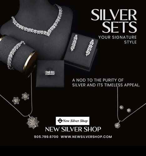 An Advertisement For Sterling Silver Jewellery Is Displayed GIF