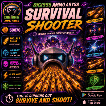 An Advertisement For Survival Shooter Shows A Robot With Headphones GIF
