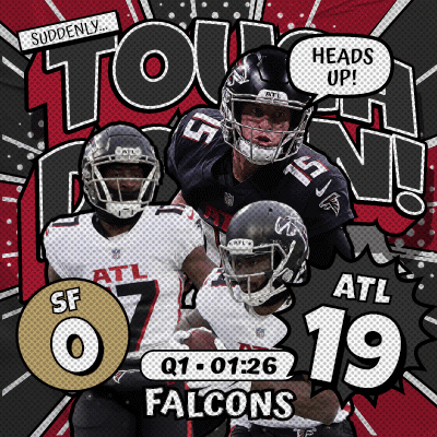 An Advertisement For The Atlanta Falcons Football Team Shows Three Players GIF