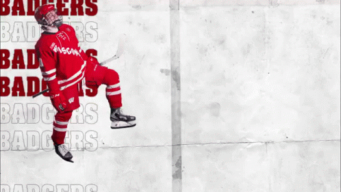 Badgers Hockey Player In Red Uniform GIF
