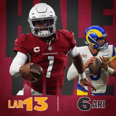 An Advertisement For The Cardinals And The Rams Shows Two Football Players GIF