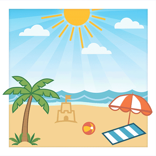 An Advertisement For The First Day Of Summer With A Beach Scene GIF