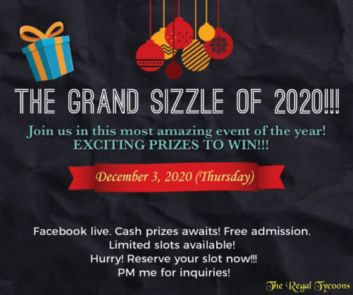 An Advertisement For The Grand Sizzle Of 2020 On December 3Rd GIF
