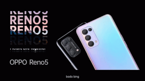 An Advertisement For The Oppo Reno5 Shows Two Different Colored Phones GIF