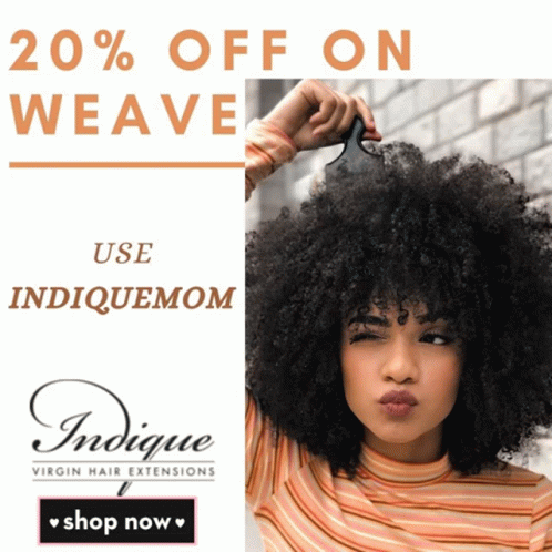 An Advertisement For Virgin Hair Extensions Says 20 % Off GIF