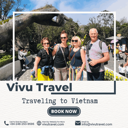 An Advertisement For Vivu Travel Shows A Group Of People GIF