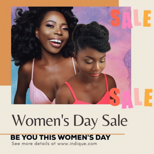 An Advertisement For Women 'S Day Sale Shows Two Women GIF