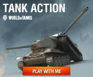 An Advertisement For World Of Tanks Shows A Tank And Says Play With Me GIF