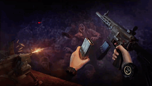 An Advertisement For World War Z Vr Shows A Hand Holding A Gun GIF