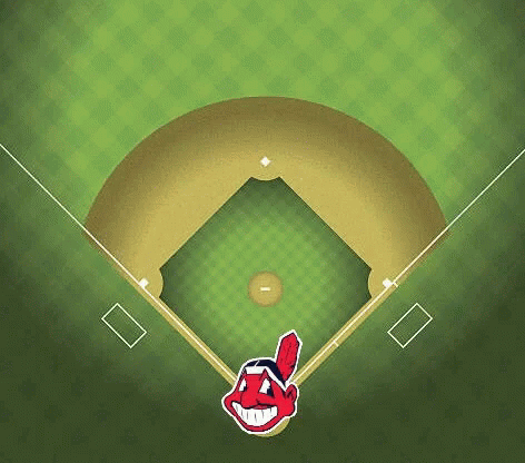 An Aerial View Of A Baseball Field With The Cleveland Indians Logo On The Outfield Wall . GIF